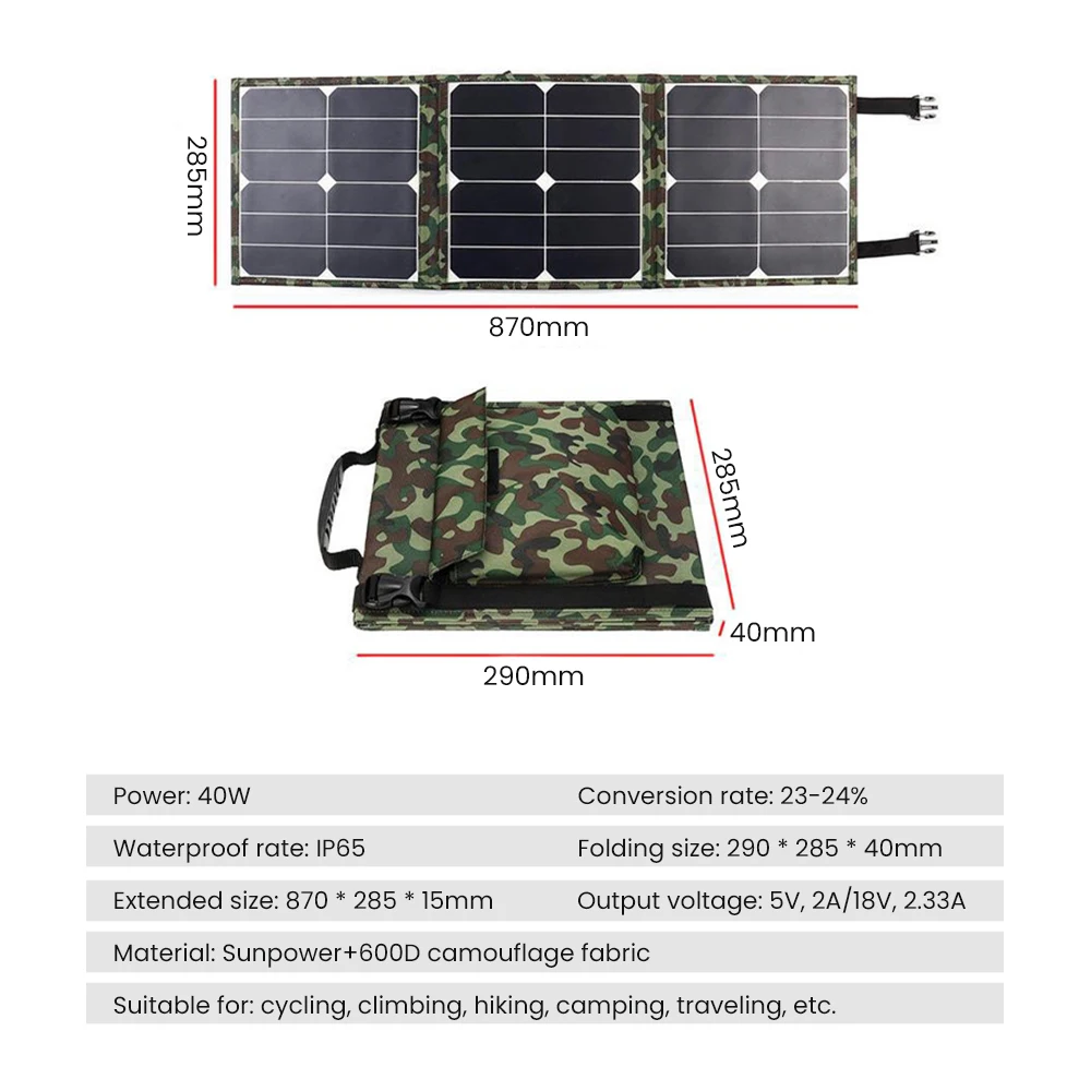 SUNYIMA Foldable 290*285MM 18V 40W Solar Panel Outdoor Climbing Camping Battery Charger Portable Solar Panels Folding Bag