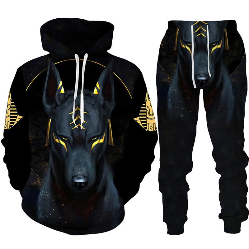 

3D Print Ancient Horus Egyptian Style Tracksuit Man Hoodies+pants 2PCS Set Oversized Casual Streetwear Pullover Tops Hot-Selling