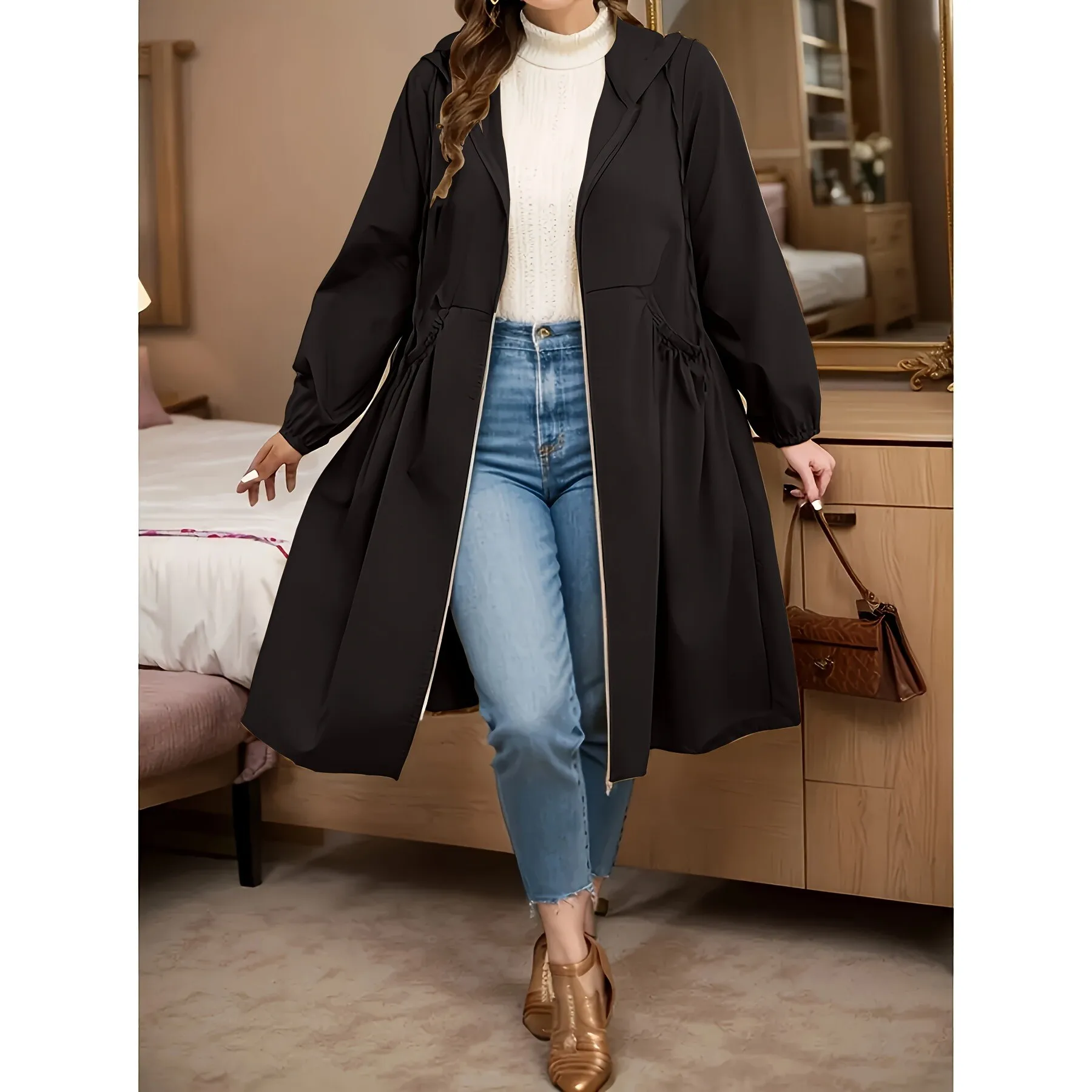 

Loose Midlength Coat Women's plus Size Outerwear Comfortable Fit Long Jacket Winter Season Fashion Pear Shaped Body Type