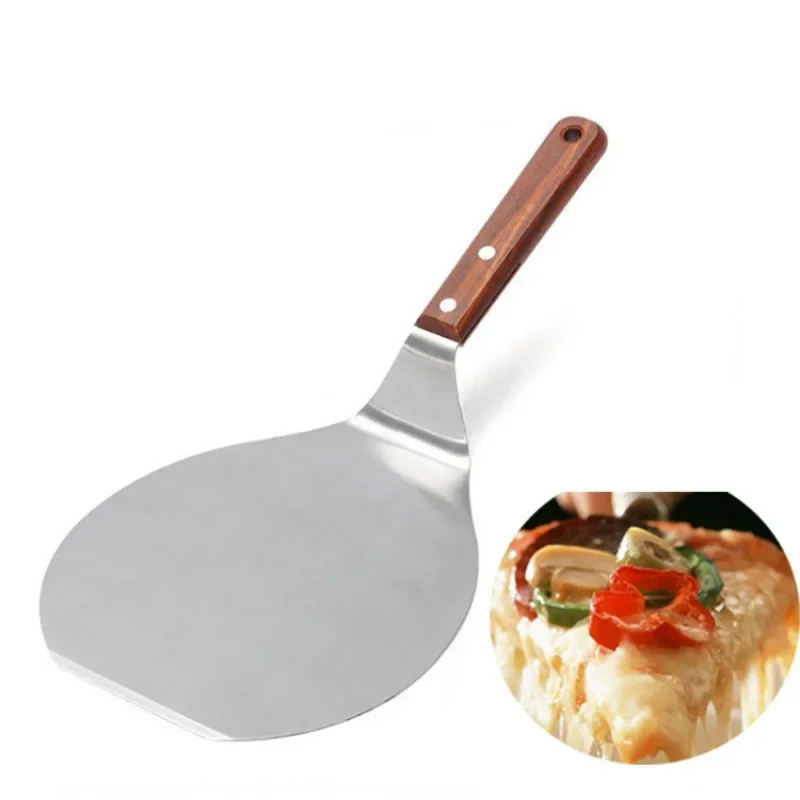 

Pizza Shovel Stainless Steel Circular Pizza Transfer Scraper Wood Handle Pizza Pie Server Tray BBQ Grill Cutting Spatula Turners