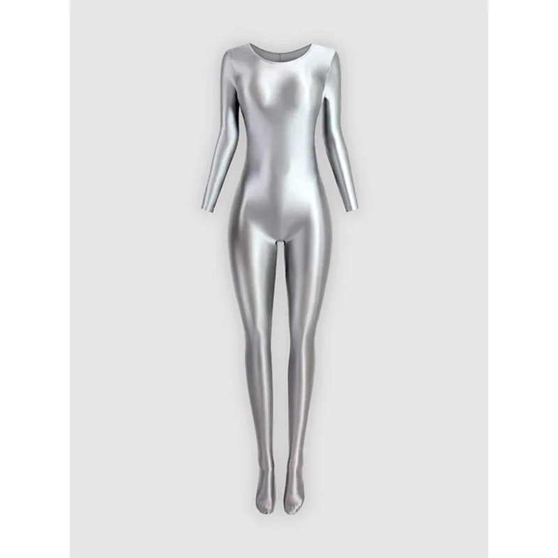 Maßgeschneiderter enger Body, einfarbig, glänzender Body, Workout, Gymnastik, Overall, Tanz-Outfit, Yoga, langärmelige Knöchelsocken
