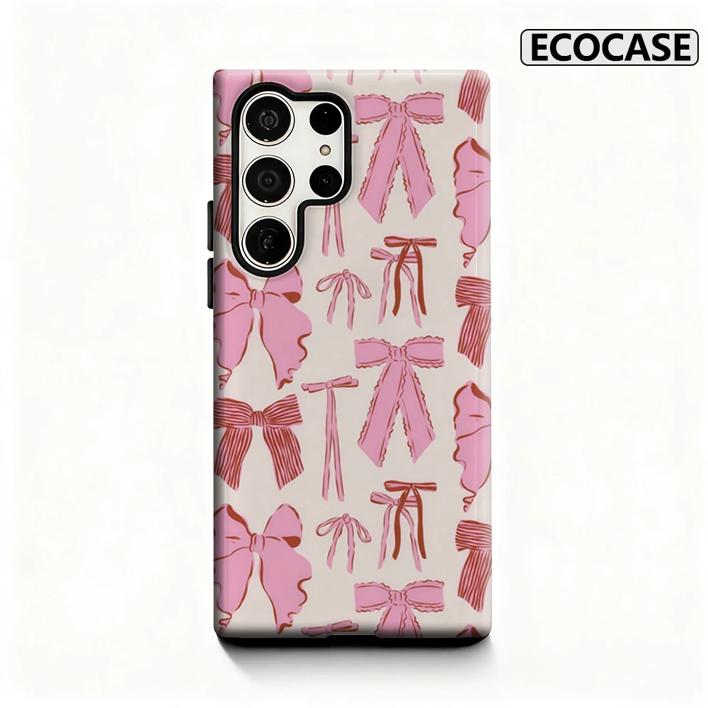 Pink Bow Collection Handyhülle für Samsung Galaxy S25 Ultra S24 S23 Ultra Plus, glänzende doppellagige Rückseite