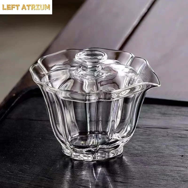 180ML Glass Tea Tureen High Temperature Resistant Gaiwan with Strainer Hole Hand Gripping Bowl Household Kung Fu Tea Set