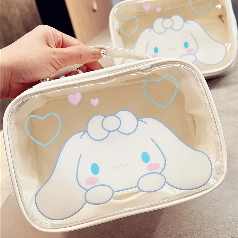 SANRIO Cinnamoroll กระเป๋ากระเป๋ากันน้ำแบบพกพาความจุขนาดใหญ่ tas kosmetik, กระเป๋าเดินทางอะนิเมะน่ารักของขวัญวันหยุด