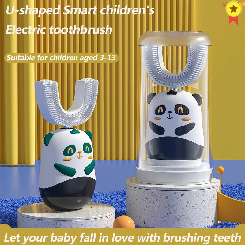 

Smart 360° Kids Sonic U type Electric Toothbrush Silicon Automatic Ultrasonic Base charging Tooth Brush Cartoon Pattern Childre