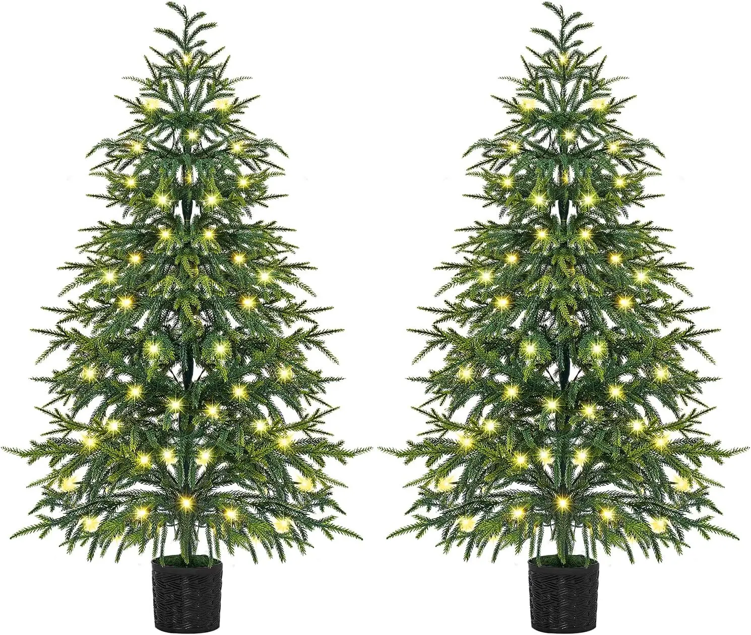 4FT Pre-Lit Artificial Christmas Tree 2 Pack, Norfolk Potted Tree