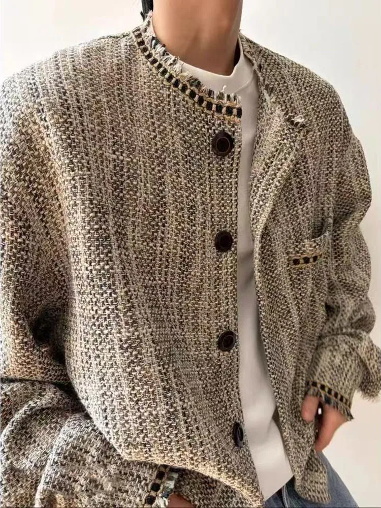 Autumn Luxury Tweed Jacket for Women Y2K Loose Single Breasted Tassel Coats Korean Elegant Office Lady All Match Outerwear view 3