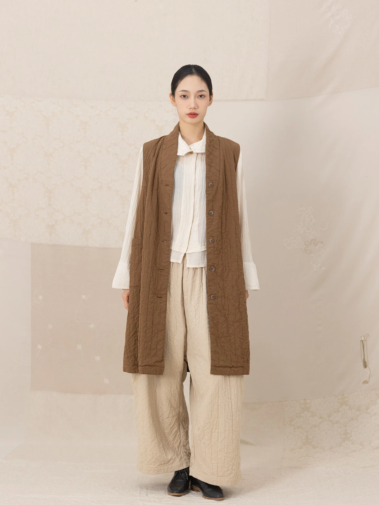 

New Loose Linen Cotton Double Layer Single Button Vest 252 Traditional Chinese Sle Women's Warm Cardigan