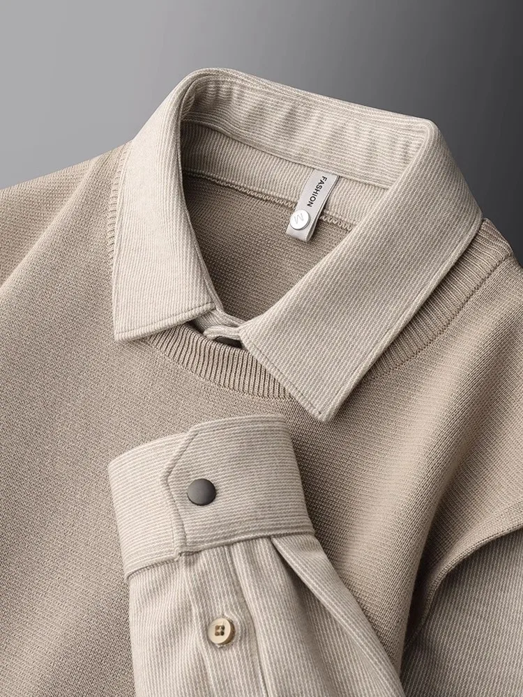 

Gentleman's Faux Two-Piece High Quali Knitted irt Collar Warm Fce Men's Autumn Winter Busin Casual Sweater