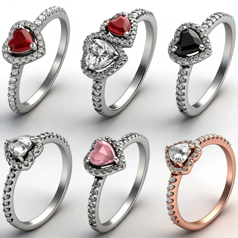 

Hot Sale Original 925 Sterling Silver Ring Colorful Heart Zircon 6 7 8 9 Size For Women Valentine's Birthday Gift DIY Jewelry