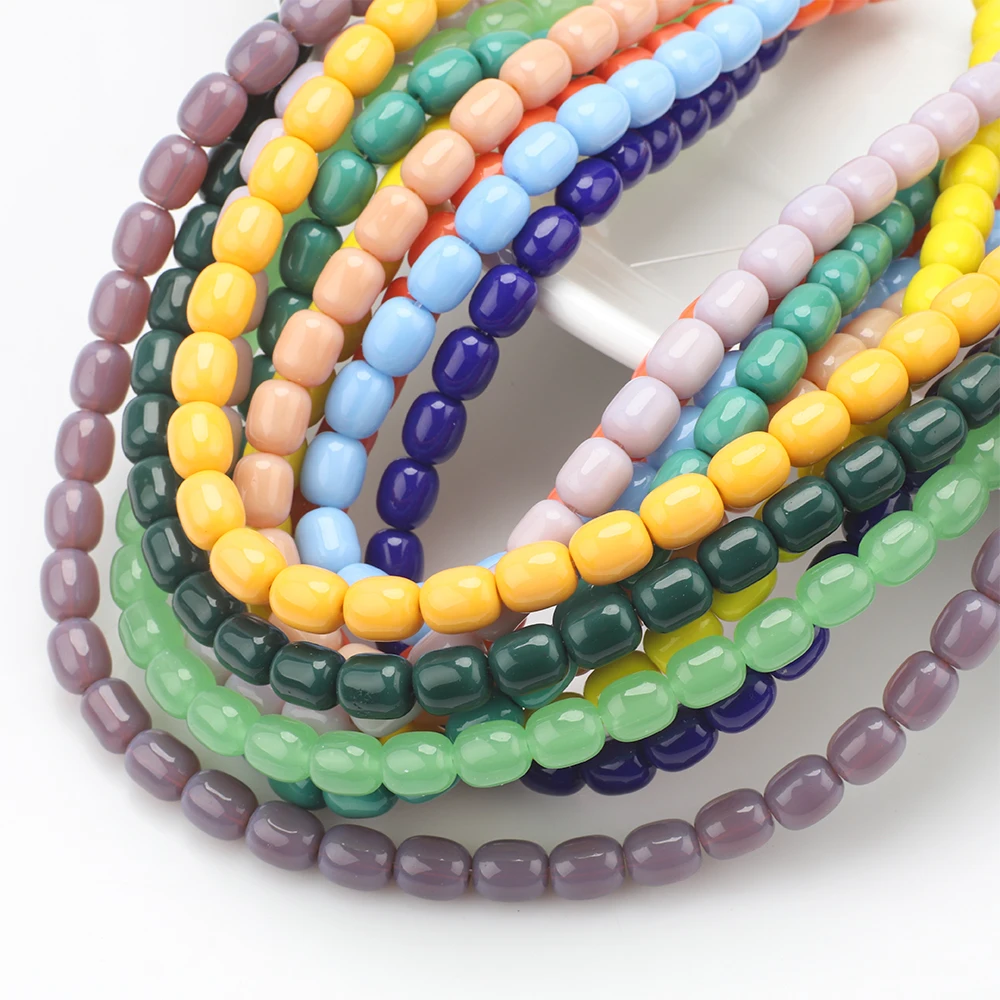 35pcs 8x10mm Solid Color Glass Barrel Shape Beads Loose Spacer Oval Beads For Jewelry Making DIY Handmade Bracelets Accessories