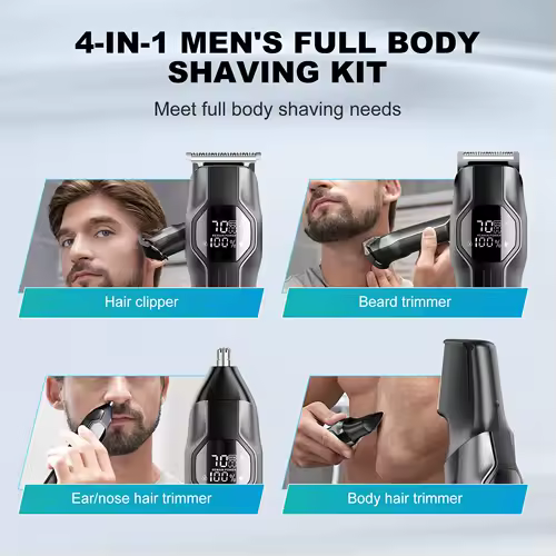 Kensen S30 4 in 1 Cordless Hair Clipper LED Display Men Beard/Nose Trimmer Rechargeable Barber Grooming Kit Hair Cutting Machine - Image 2