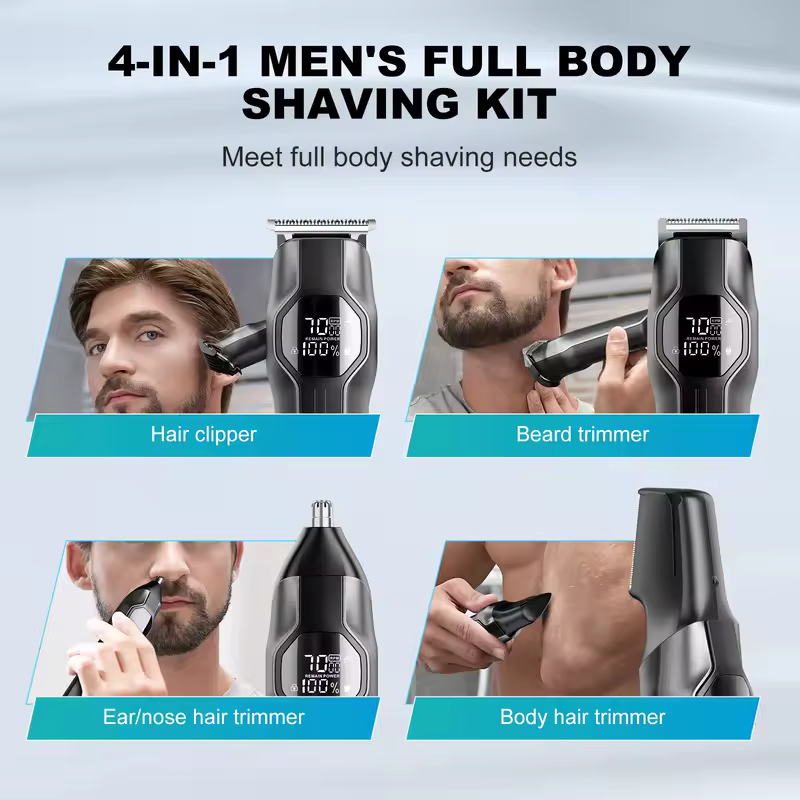 Kensen S30 4 in 1 Cordless Hair Clipper LED Display Men Beard/Nose Trimmer Rechargeable Barber Grooming Kit Hair Cutting Machine - Image 2