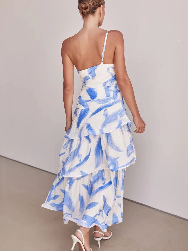 2025 Summer Fashion New Women\'s Elegant Printed Dress Shoulder Strap Bohemian Beach Vacation Sexy Cake Dress