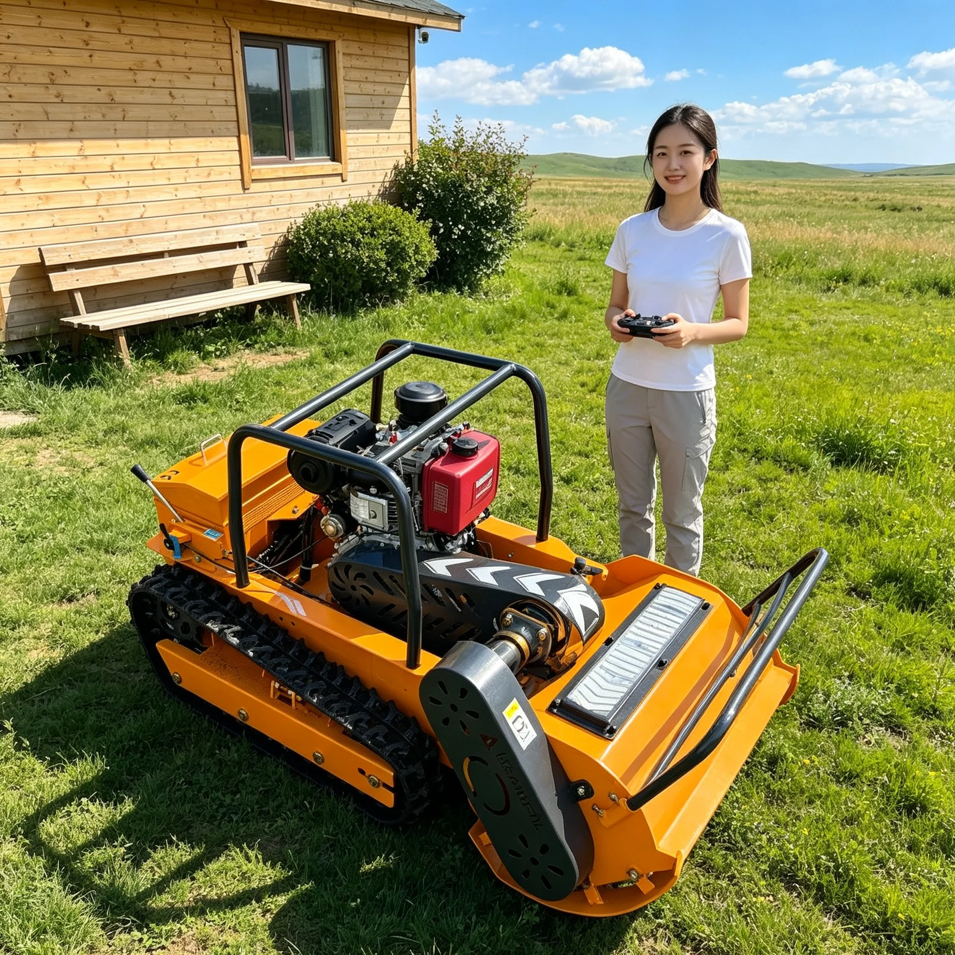 Customized for farm orchard 1200mm tracked self‑propelled lawn mower, adjustable cutting height for mixed grassland