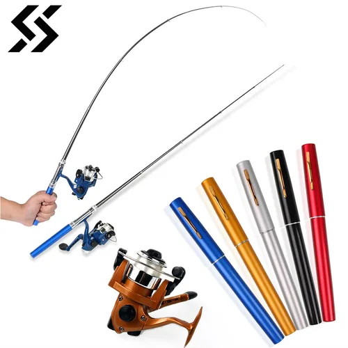 Sougayilang-carrete de caña de pescar de cinco colores, Combo ultraligero, Mini bolígrafo de bolsillo telescópico de 1,0 m, caña de pescar + carrete de Pesca