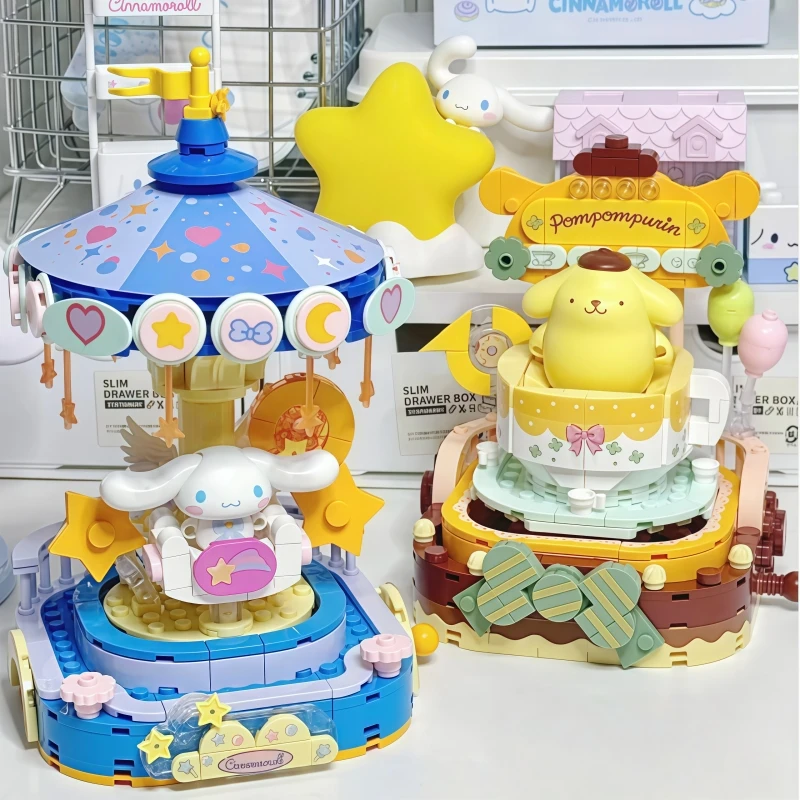 

Sanrio красочные строительные блоки Hello Kitty Kuromi игрушка-головоломка модель помпон Purin My Melody орнамент коллекционный подарок