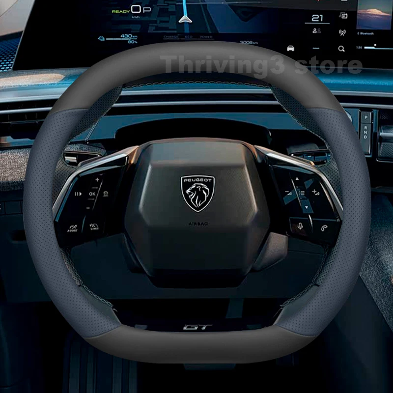 

Leather Car Steering Wheel Cover For Peugeot 3008 GT Sport e 3008 2021-2026 Non-slip Auto interior Peugeot 3008 2025 Accessories