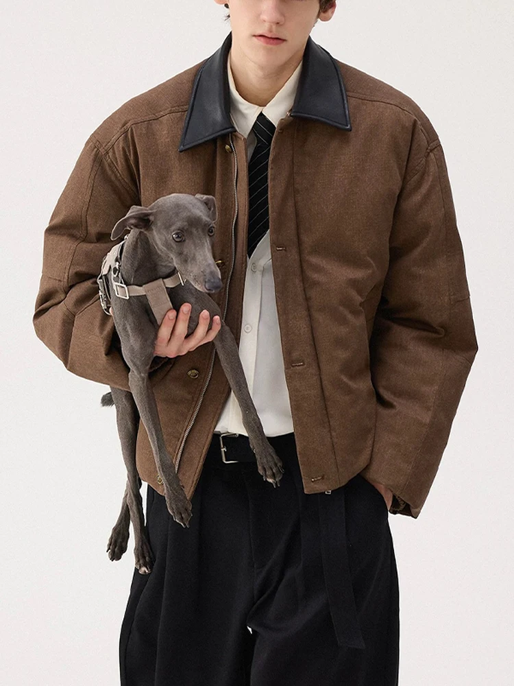 

Thiened ort Cotton Jaet Men's Winter Coat Warmth Leather Collar Cleanfit Sle Casual Wear Polyester Fiber Long Sve