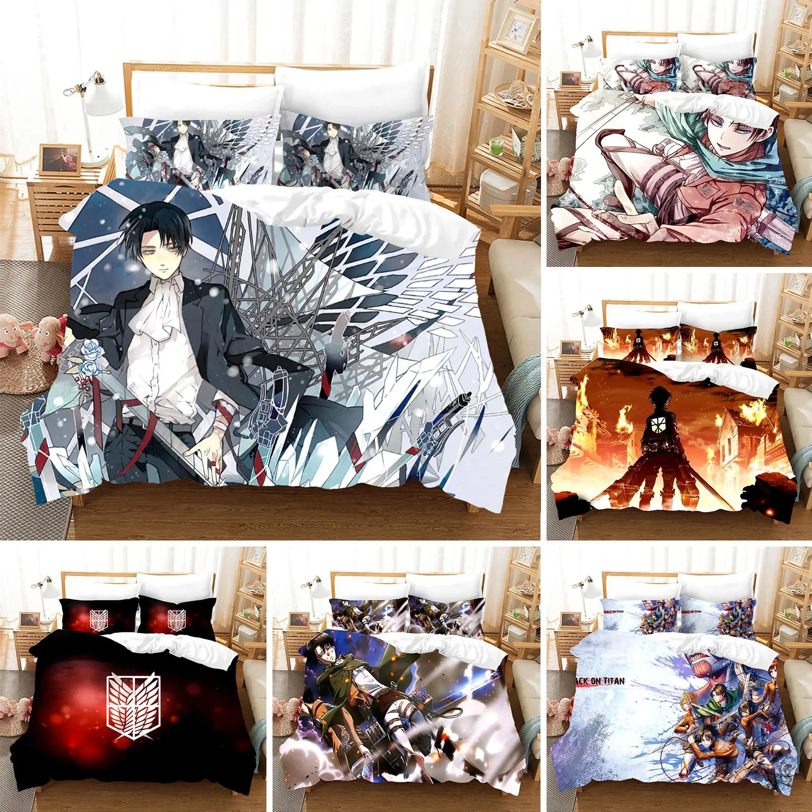 

3D Printed Attack On Titan AOT Bedding Set Anime Levi Duvet Cover Double Twin Full Queen King Adult Kids Bedclothes Quilt Cover