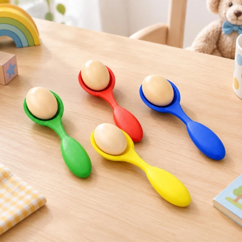 Spoon Carrying Challenge with 4 Colorful Spoons and 4 Pretend Game Props, Recessed Bowls for Family Races and Classroom 24BD