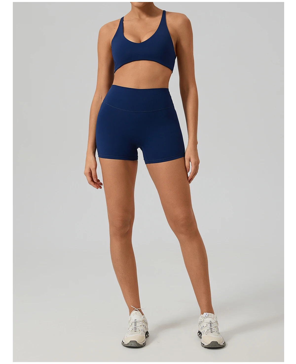 Hearuisavy Fitness-Set 2-teilig Damen Sport-BH mit Überkreuz-Rücken Yoga-BH Atmungsaktiv Schnelltrocknend Hochgeschnittene Enge Workout-Shorts – Detail 17
