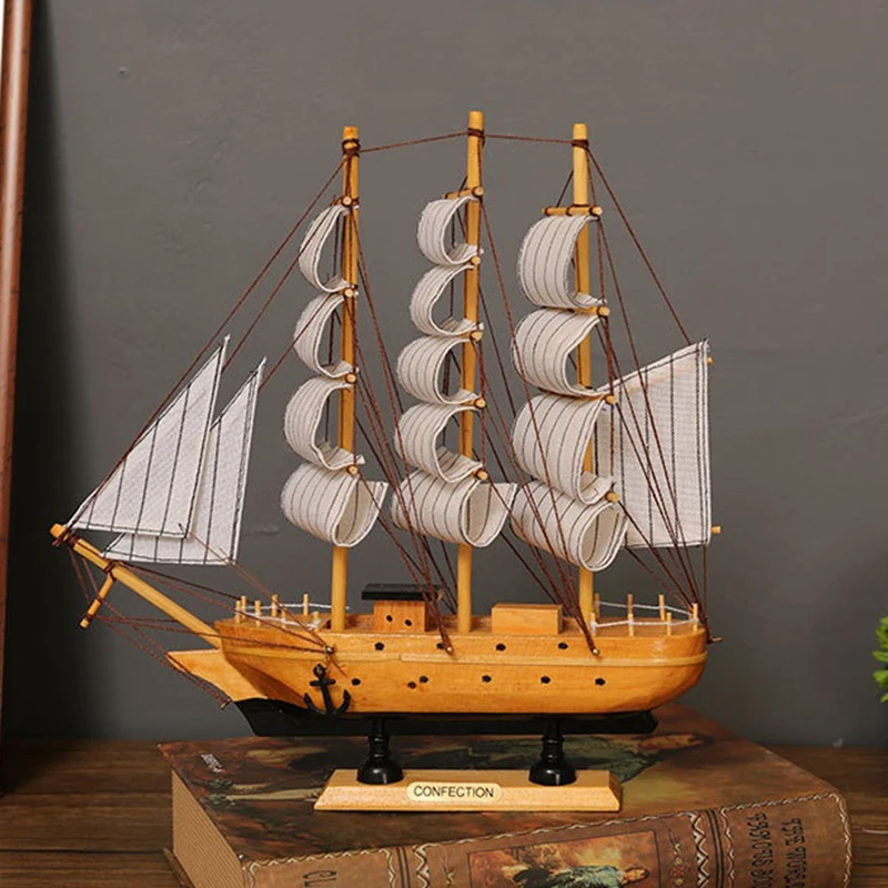 Sailboat Model Decor Wooden Sailing Boat Nautical Decor Model Ship for Ocean Theme Party and Room Decoration Photo Props