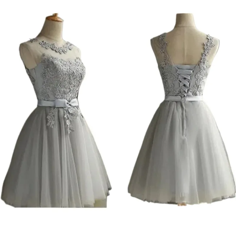 D472 Customized Elegant White Embroidery Lace Tulle Bridesmaid Dresses Sweet Memory Sexy Prom Birthday Graduation Evening Gown