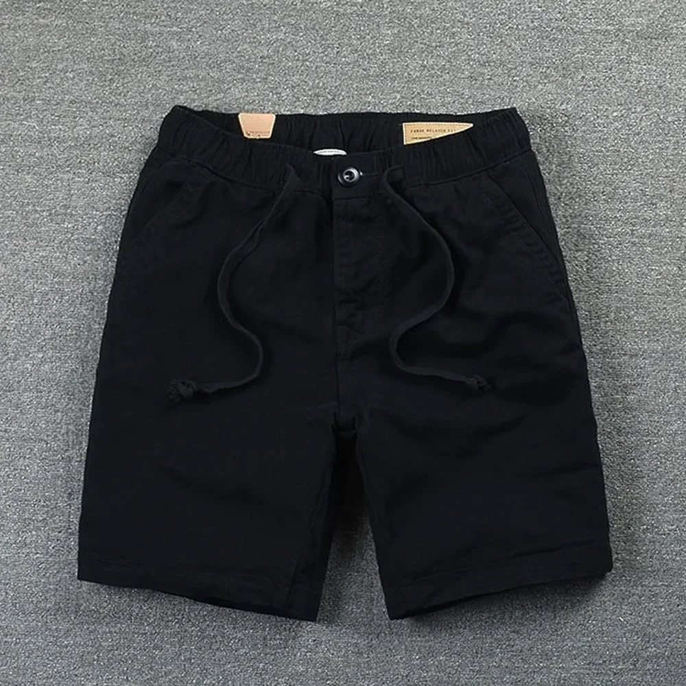 Shorts Mens 2024 Casual Cotton Shorts Work Trousers Knee Length Elastic Waist Men Chino Shorts