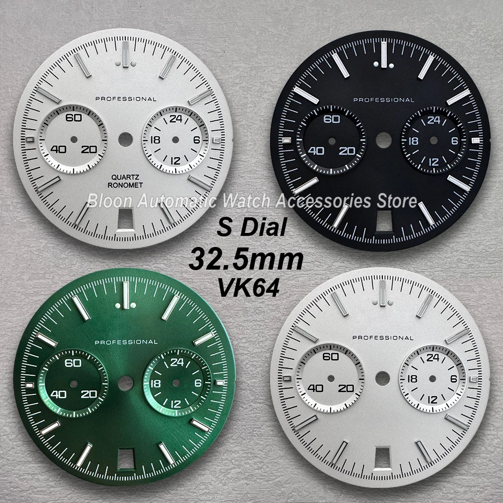

32.5mm S Logo Speed Dial Fit VK64 Quartz Movement Green Luminous Sunray/Matte Watch Modification Accessories