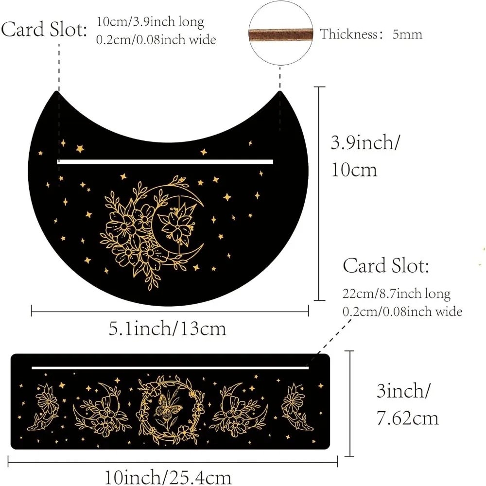 2-częściowy drewniany stojak na karty tarota Czarny uchwyt na karty tarota 5-calowy kształt księżyca i 10-calowy prostokątny drewniany zestaw do robienia ołtarzy