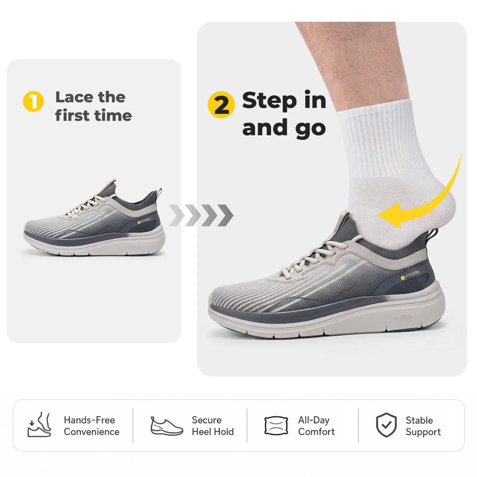 FitVille Wide Shoes For Men Hands Free Slip On Walking Shoes With Arch Support For Standing All Day, Lightweight Sneakers
