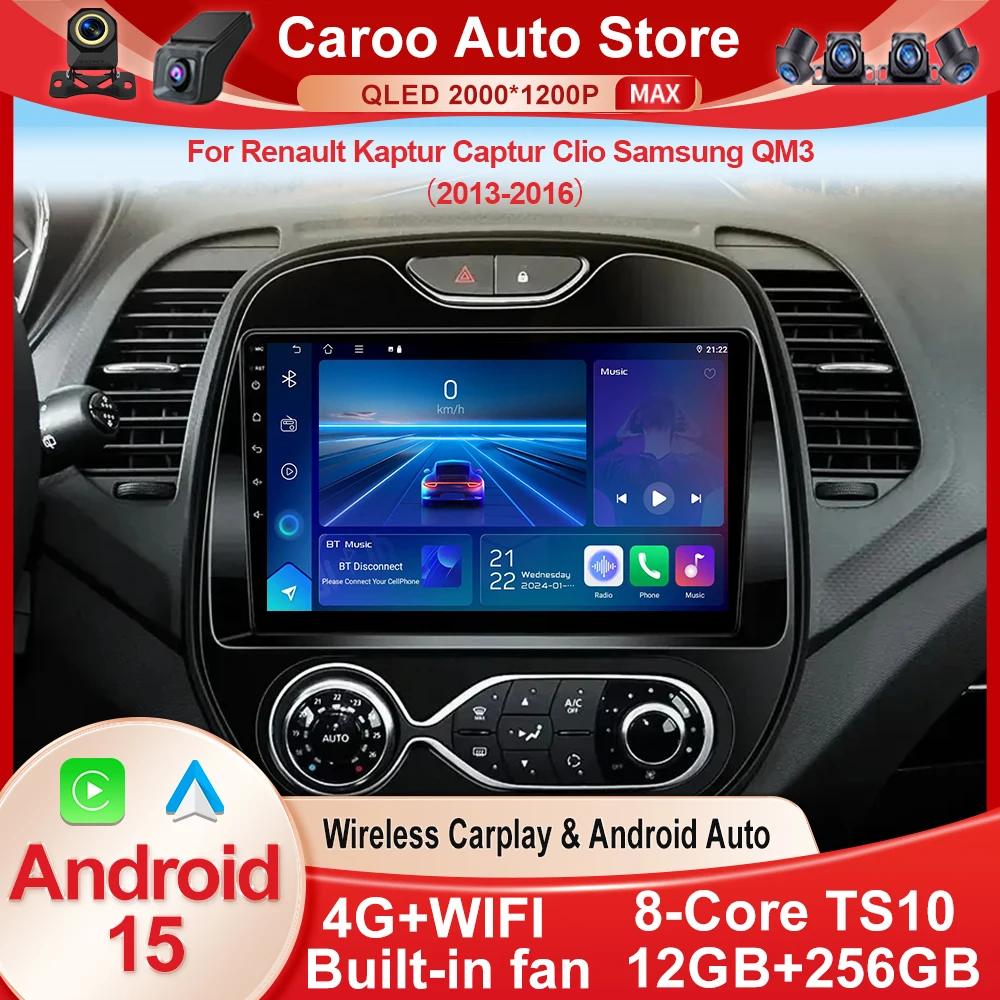 Rádio do carro android 15 para renault kaptur captur clio samsung qm3 2013 2014 2015 2016 sem fio carplay multimídia android auto 4g
