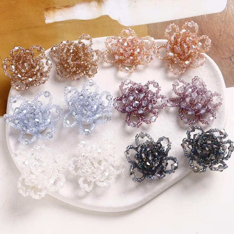 

Premium Handwoven Double Layer Crystal Floral Shoe Charms for Crocs Beaded Petal Blossom DIY Craft Material for Beaded Buckle
