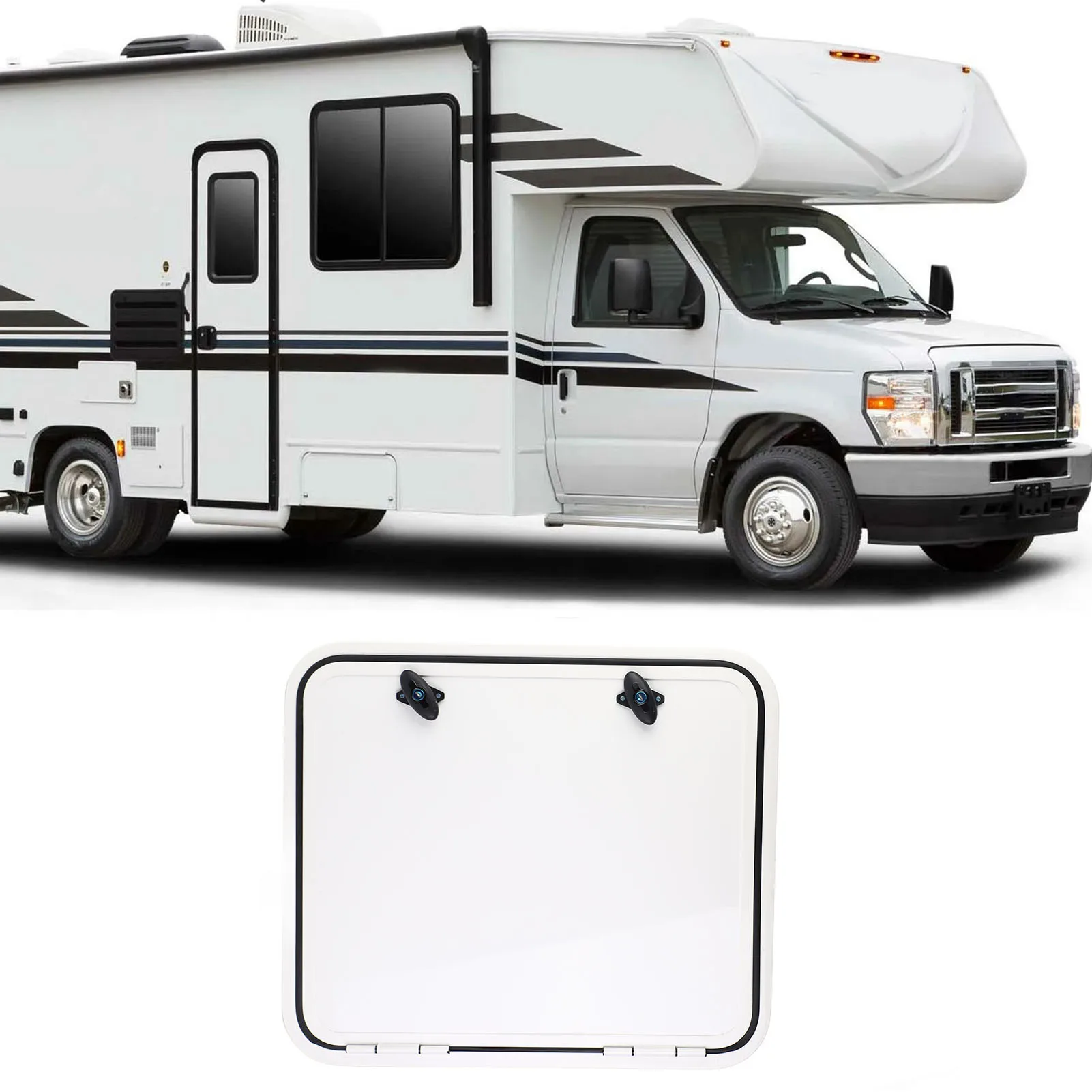 

RV Baggage Door Storage Baggage Hatch Door 180 Degree Opening Heavy Duty Rounded Corners Waterproof with 2 Keys for