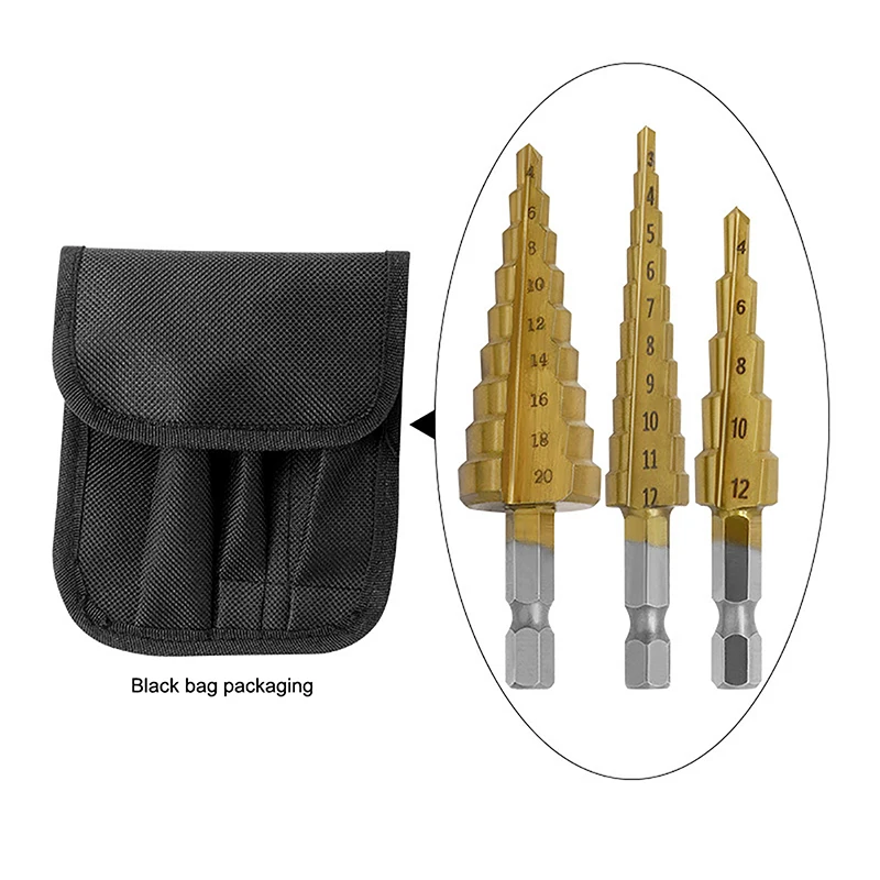 Hexagonal Handle Titanium Plated Ladder Drill Tower Drill Bit Set 3-12/4-12/4-20mm Small Three Piece Set