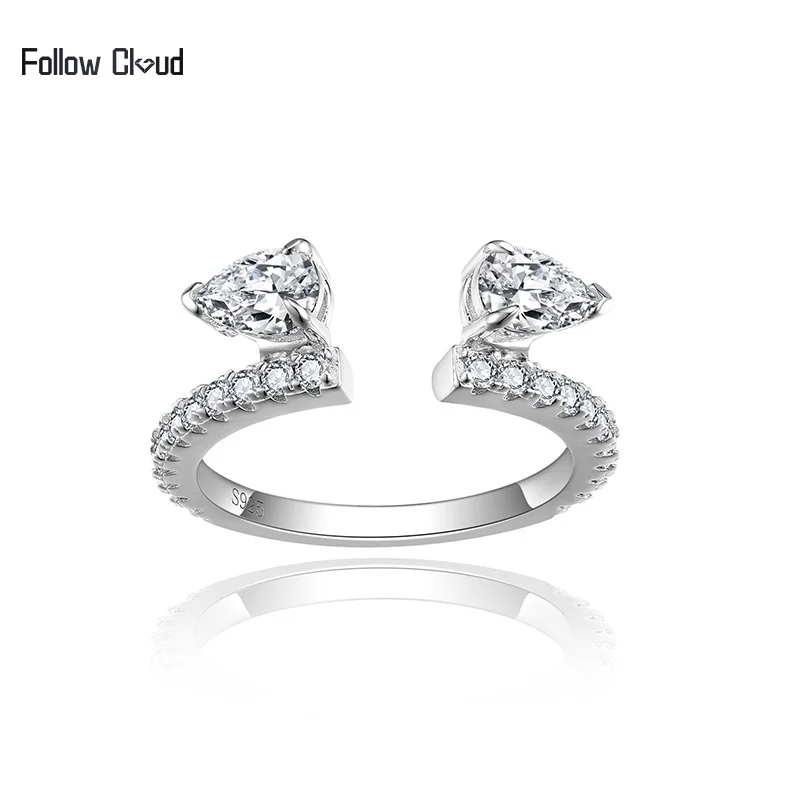 

Follow Cloud Total 1.37ct 4*6mm Pear Moissanite Diamond Open Wedding Ring for Women S925 Silver Stacking Matching Eternity Band