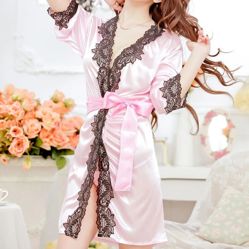 Women\'s Nightgown Lace Satin With Silk Pajama Fashion Comfortable Nightwear Sleepwear Robe Sexy Pants Home Clothes