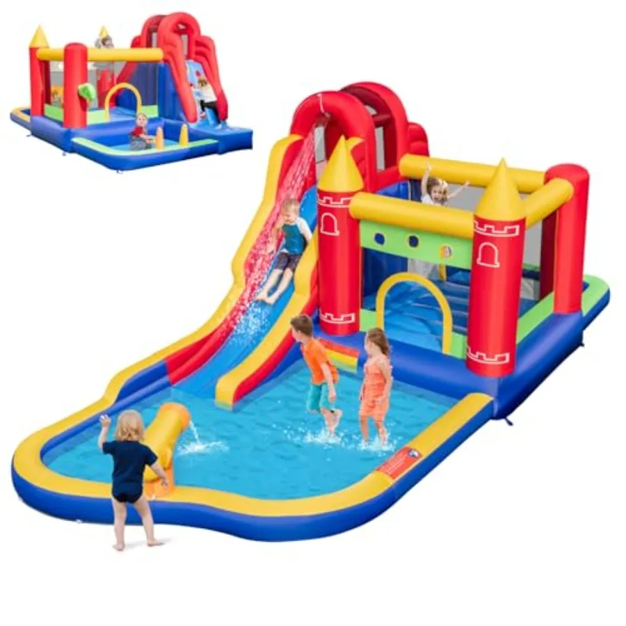 

Надувная водная горка 9 в 1: батут, аквапарк с бассейном, длинная горка, бассейн с шариками (50 шариков)