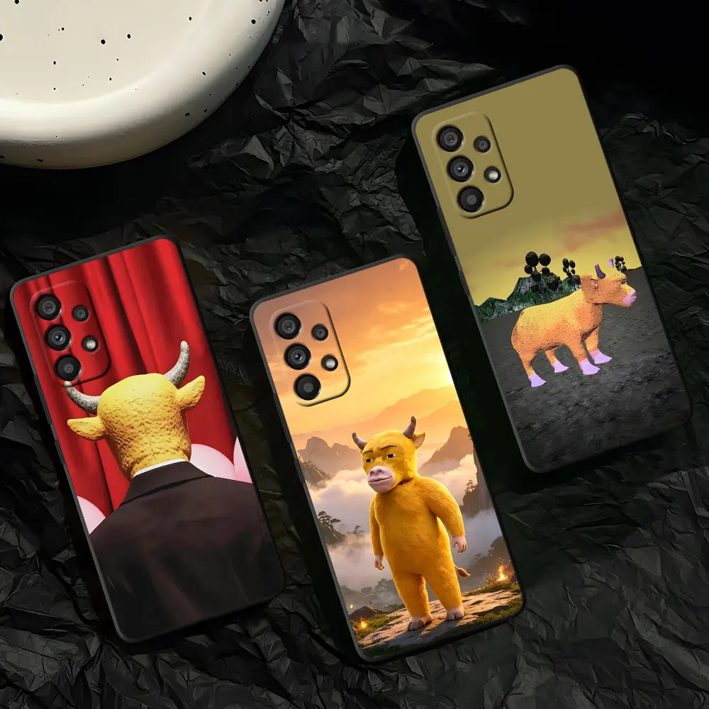 Phone Case for Samsung Galaxy A50 A10 A20e A20s A07 A7 A70 A03s A40 A04s A05s A06 TPU Black Cover Niulai Abstract Anime Cattle