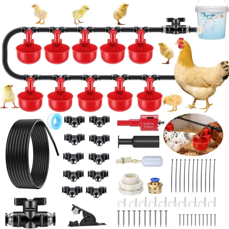 for Full Set Pipe Automatic Feeding Chicken Nipple Water Cup PVC Tee Accessories Poultry Water Tank Connector