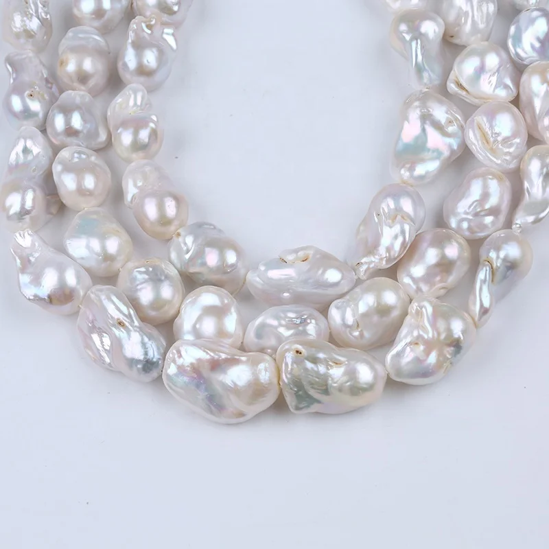

14-20mm natural white color freshwater loose baroque shape pearl beads in strand jewelry