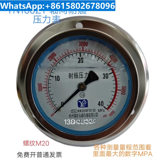 

YN100ZT Axial Seismic Pressure Gauge Water Pressure Seismic Oil Pressure Hydraulic Station 1.6/25/40mpa Hangzhou East Asia