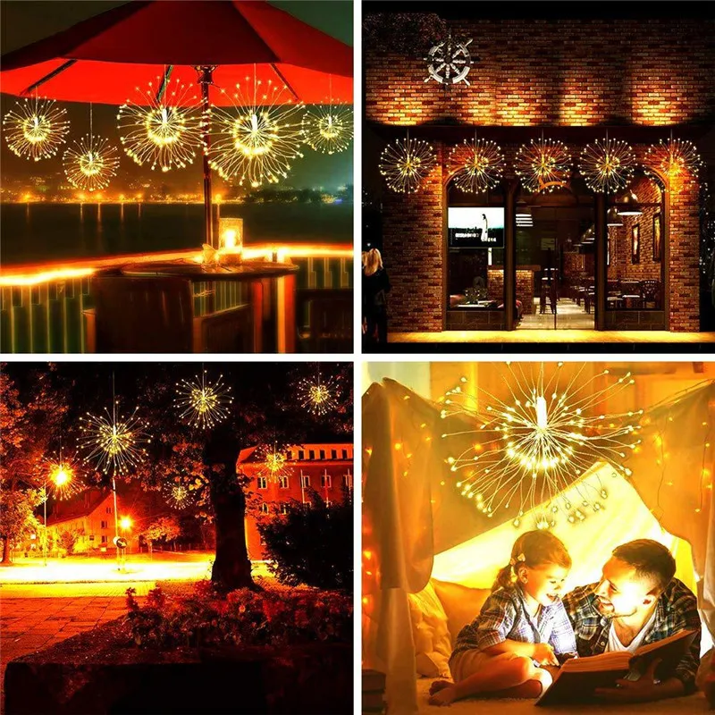 Impermeável LED Fireworks Fairy Lights, Explodindo Estrela, Dandelion String Lights para Jardim, Home Decor, Exterior, Fio de Cobre, Natal