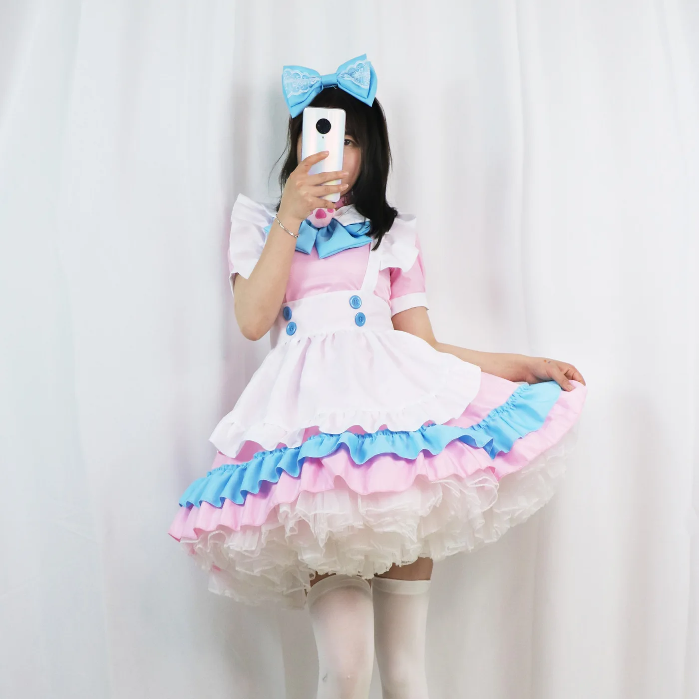 Robe de femme de chambre grande taille, super mignonne, grand nœud, rose, bleu, robe Lolita pour femme, grande jupe Lolita mignonne, cosplay anime