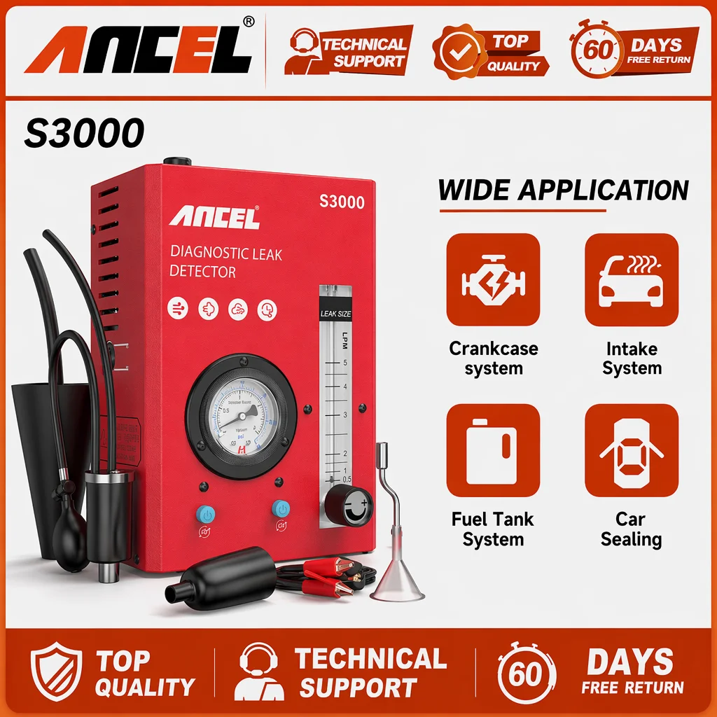 ANCEL S3000 Machine à fumée EVAP Détecteur de fuite automobile Testeur de conduite de carburant avec pompe à air 12V pour voiture moto