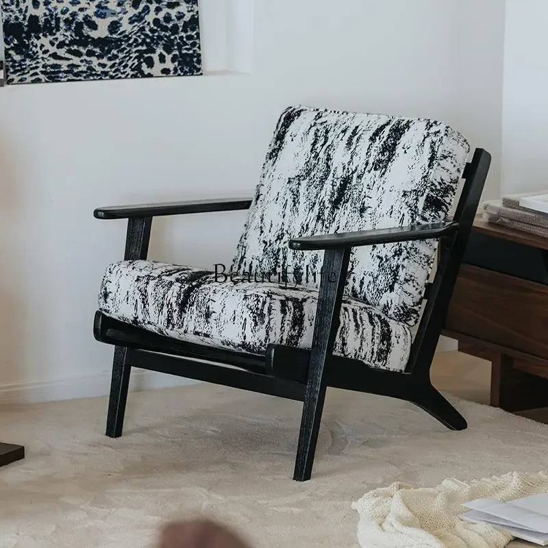 

04Black and white imitation mink leisure chair modern ash wood detachable single chair balcony