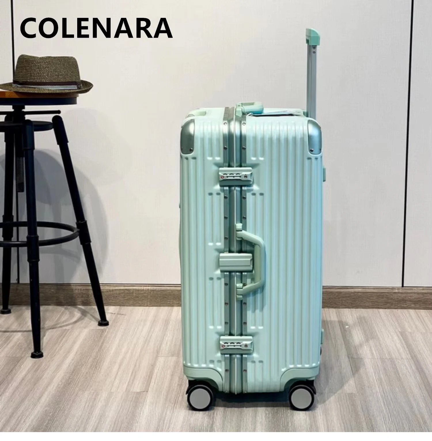 COLENARA الألومنيوم الإطار حقيبة سعة كبيرة حقيبة تروللي بعجلات 26 "28" 30 "32 بوصة الأسرة أساسيات السفر الأمتعة النسائية #6