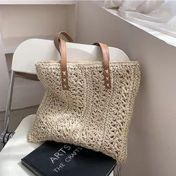 Women's Fashion Straw Cutout Beach Vacation Shoulder Bags Shopping Handbags Girls Casual Handwoven Handbags