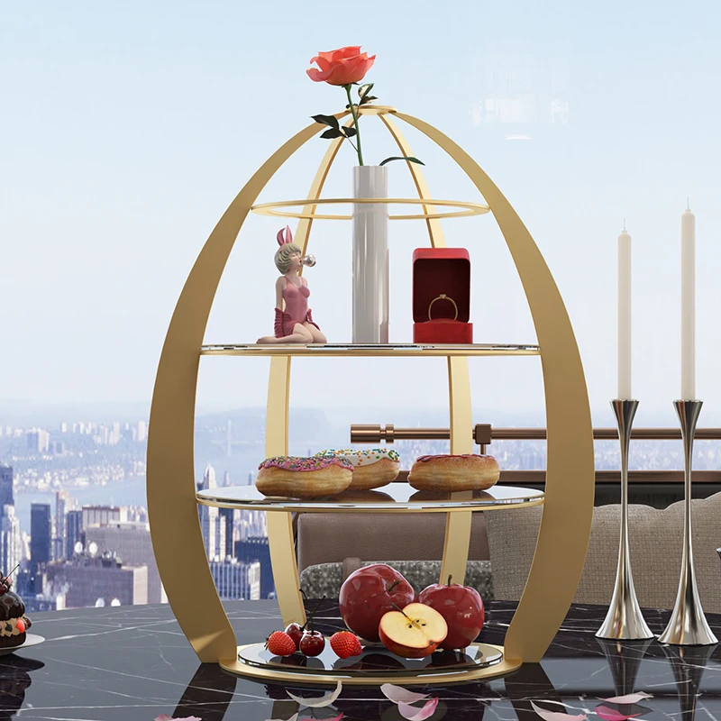 #Afternoon tea snack rack three-layer fruit tray cake coffee break table hotel casual dessert table display stand oval